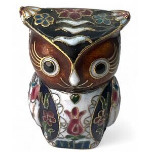 Vintage 70's Cloisonne Decorative Owl Figurine Bird Collectible Home Decor 3"